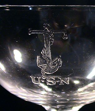 US Navy Cut Crystal Champagne Glass usn monogram