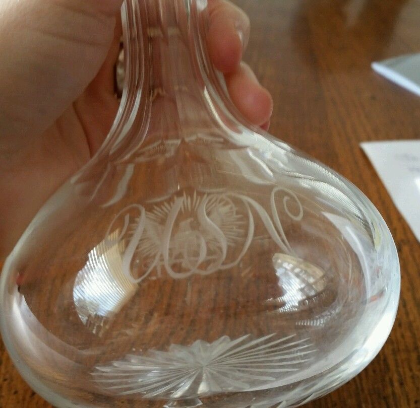  Crystal Decanter Great White Fleet and WWI Era with USN insignia and inscription