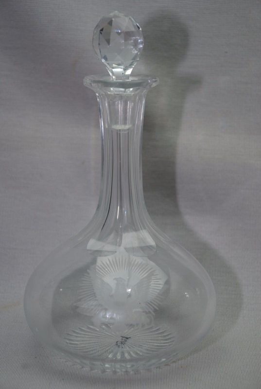  US Navy Crystal Decanter Great White Fleet and WWI Era with USN insignia and inscription