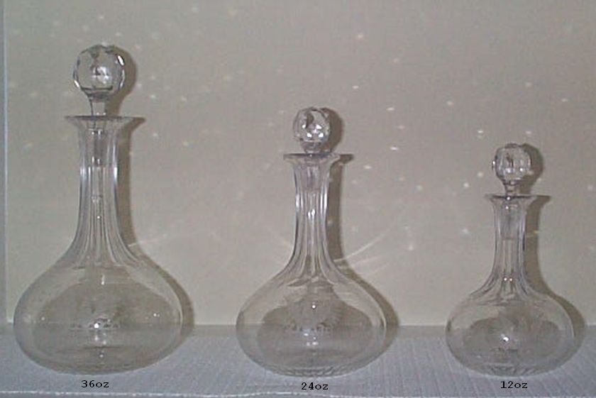  US Navy Crystal Decanter Great White Fleet and WWI Era with USN insignia and inscription comparison 36oz 24oz 12oz