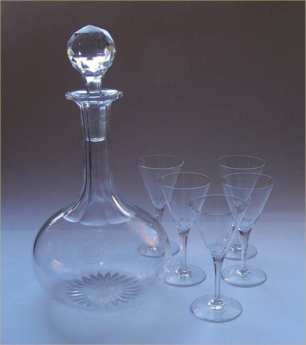 Crystal Decanter department of navy seal and glasses usn monogram