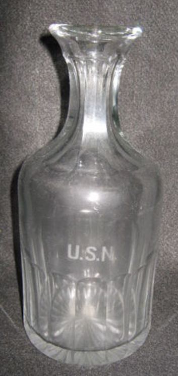 us navy antique glass carafe with USN monogram