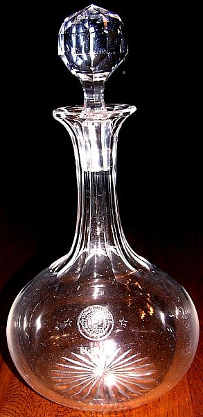 Crystal Decanter department of navy seal 1905 with 2 Stars Rear Admiral
