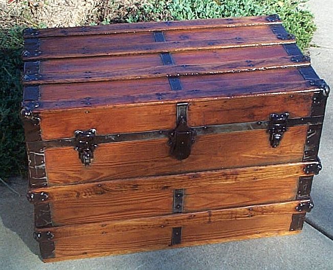 Antique Trunks Flat Top Or Dome, Antique Wooden Trunks