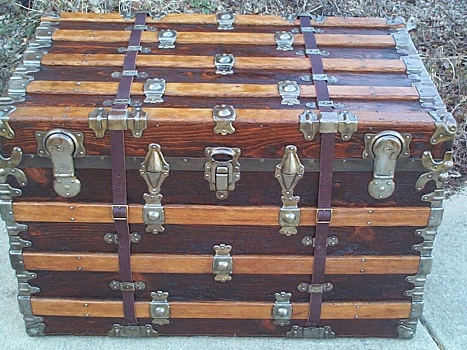All Wood Large Size Flat Top Antique Trunk #362