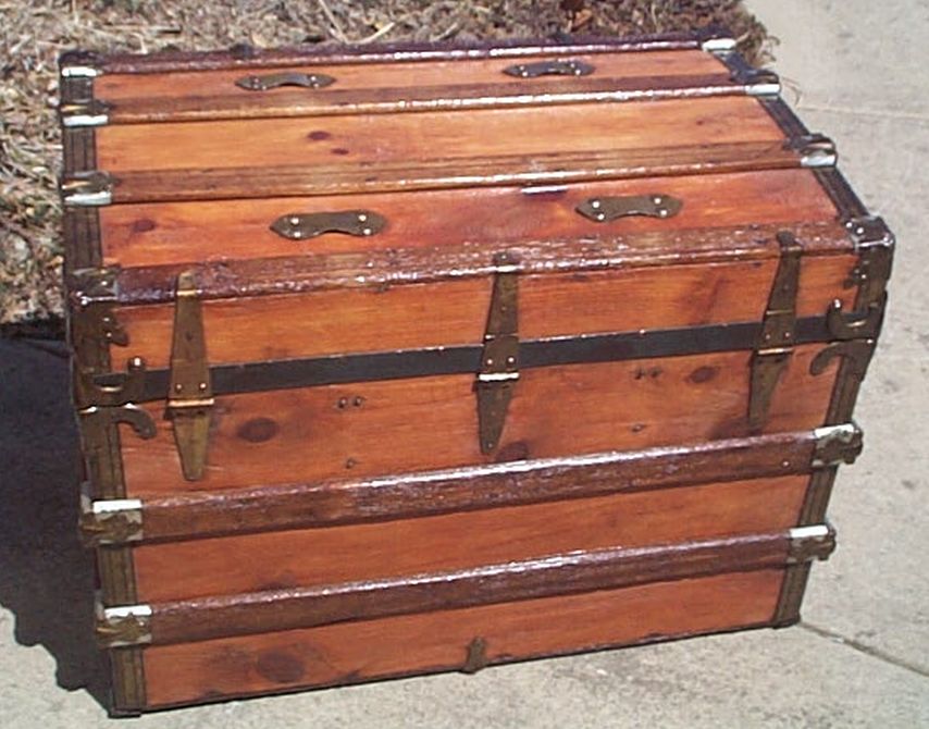 All Wood Large Size Flat Top Antique Steamer Trunk #363