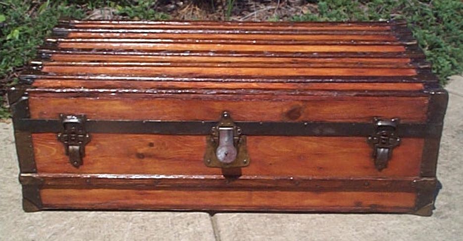 Front - Navy Shadow box Idea For Antique Low Profile Flat Top Trunk #431