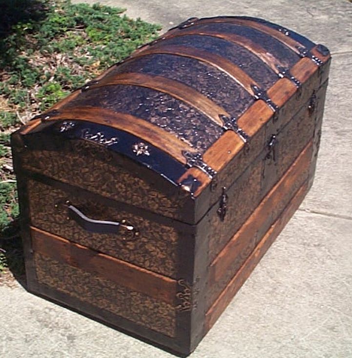 Details about   Antique 19th C Tin,Brass & Wood Large Victorian Dome Top Steamer Trunk w/Tray 