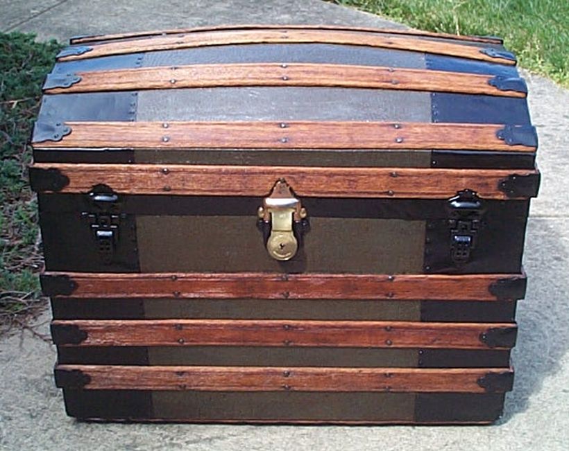 restored dome top victorian era antique trunk 522