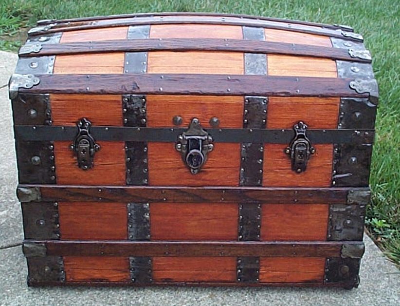 restored all wood dome top victorian us airforce retirement shadow box idea antique Steamer trunk 561