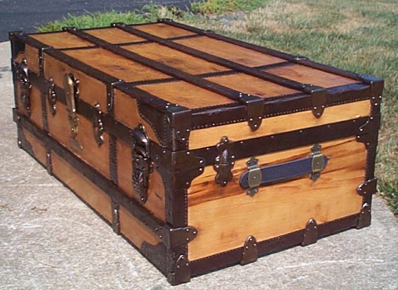 restored all wood low profile top antique trunk for sale 571