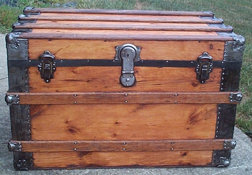 restored all wood flat top antique trunk for sale 580