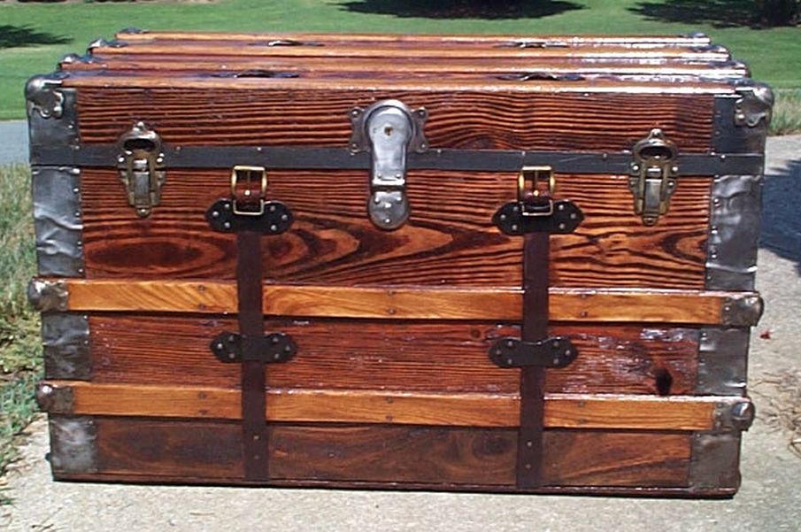 restored all wood flat top antique trunk for sale 582