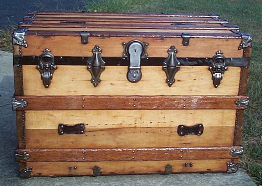 restored all wood flat top antique trunk for sale 585