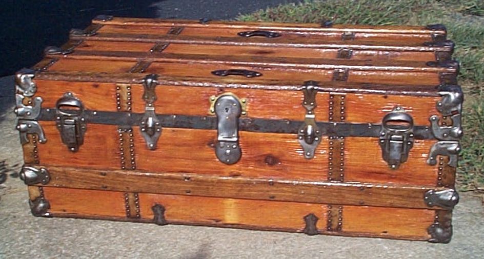 restored all wood low profile flat top antique trunk for sale 591