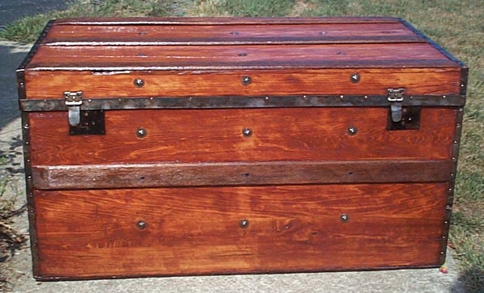restored all wood civil war flat top dual lock antique trunk for sale 595