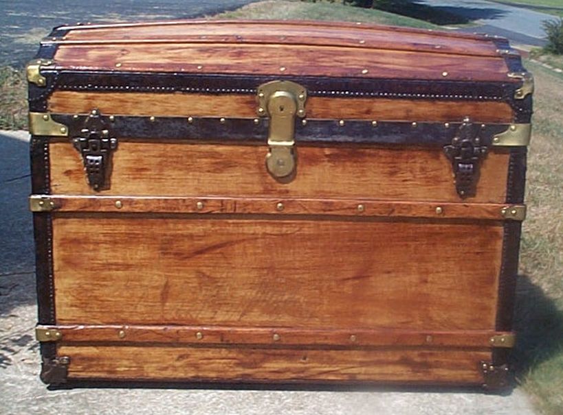 restored all wood dome top or humpback antique trunk for sale 597