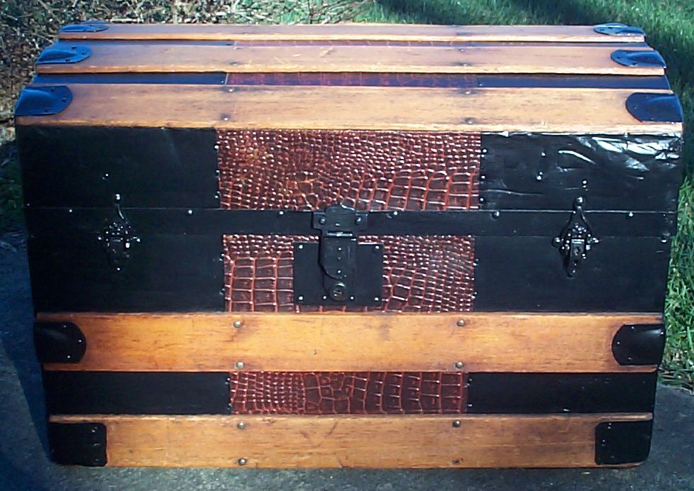 restored all wood roll top victorian antique steamer trunk for sale 609