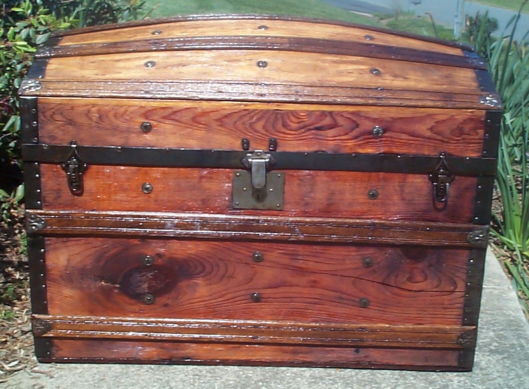 restored all wood dome top antique trunk for sale 631