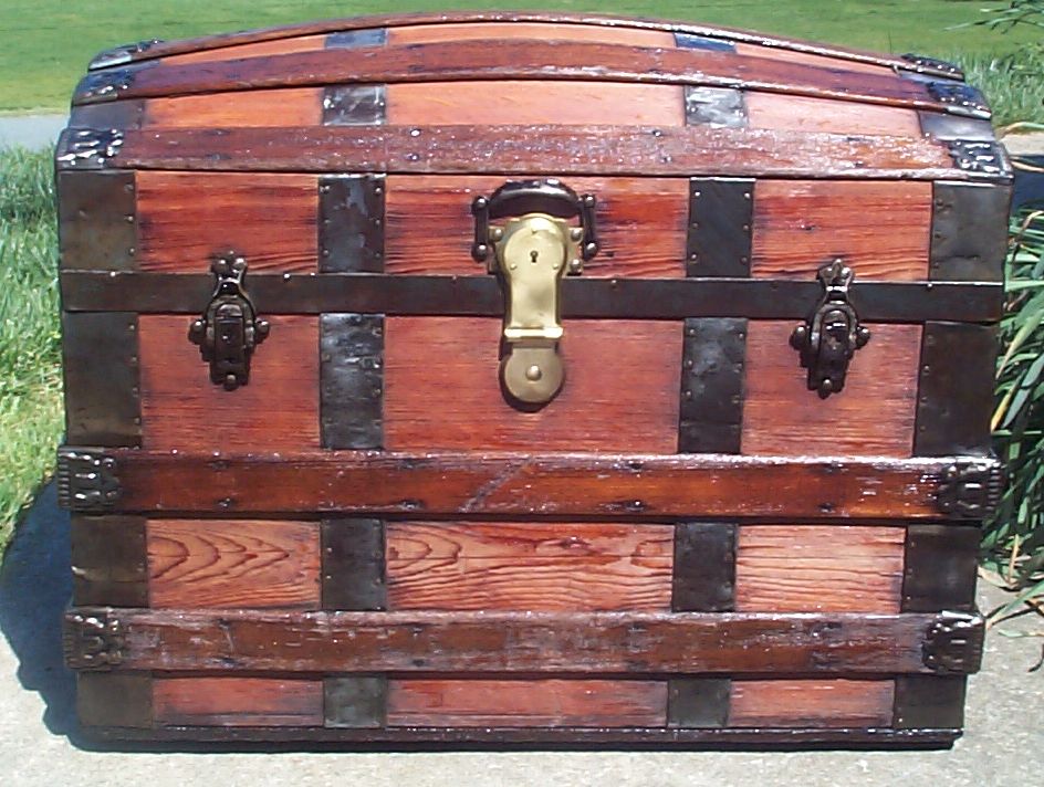 restored all wood humpback or dome top antique trunk for sale 635