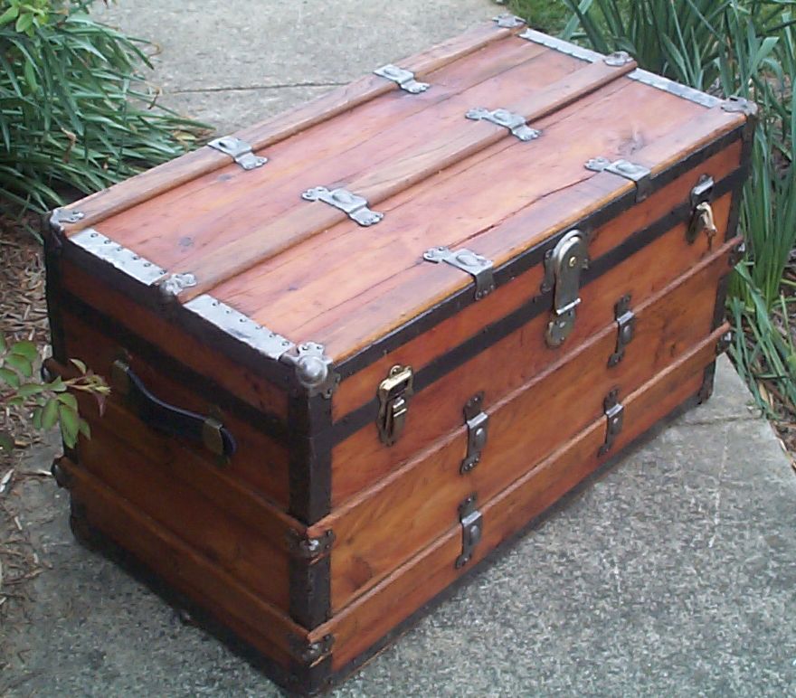 restored flat top antique steamer trunk for sale 636