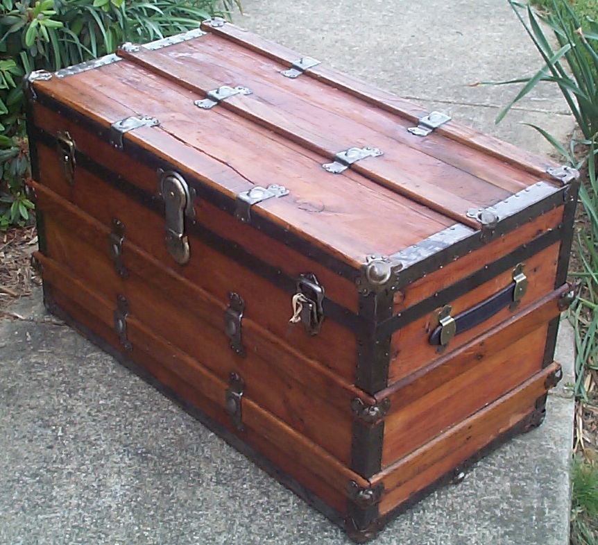 636 Restored All Wood Antique Flat Top Steamer Trunk For Sale Available 540 659 6209