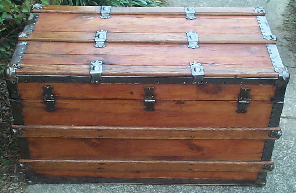 636 Restored All Wood Antique Flat Top Steamer Trunk For Sale Available 540 659 6209
