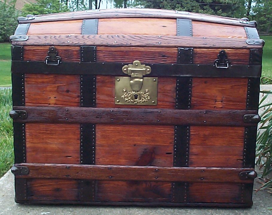 restored all wood dome top antique steamer trunk for sale 638