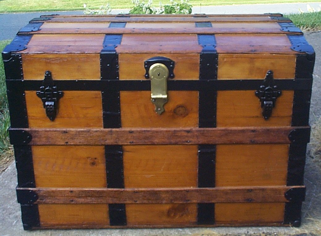 restored all wood dome top antique steamer trunk for sale 898
