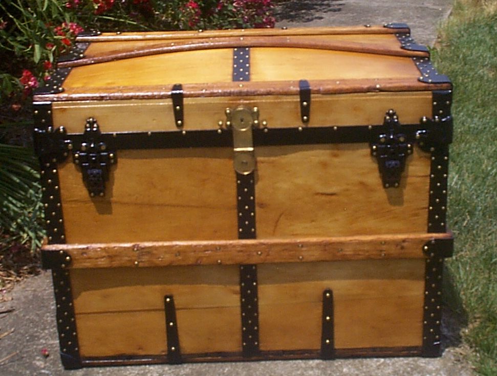 Rare Antique Zinc & Brass Travel Trunk Tropical Travel 