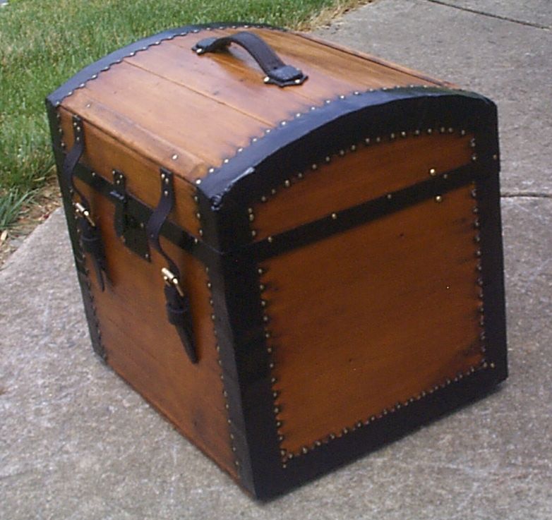 restored wood roll top antique oak slat steamer trunk for sale 906