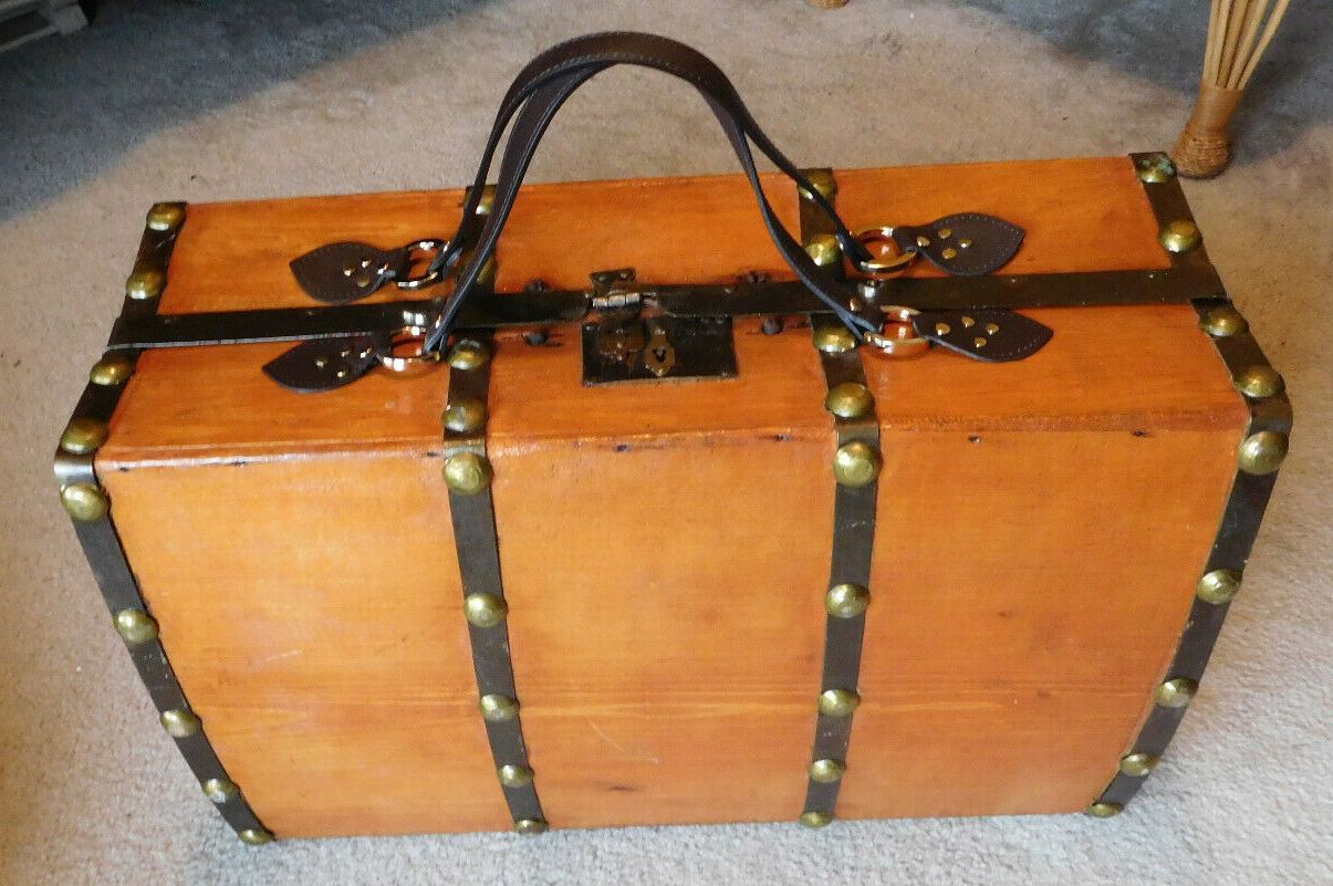 restored all wood doctor or physician antique steamer trunk for sale 914