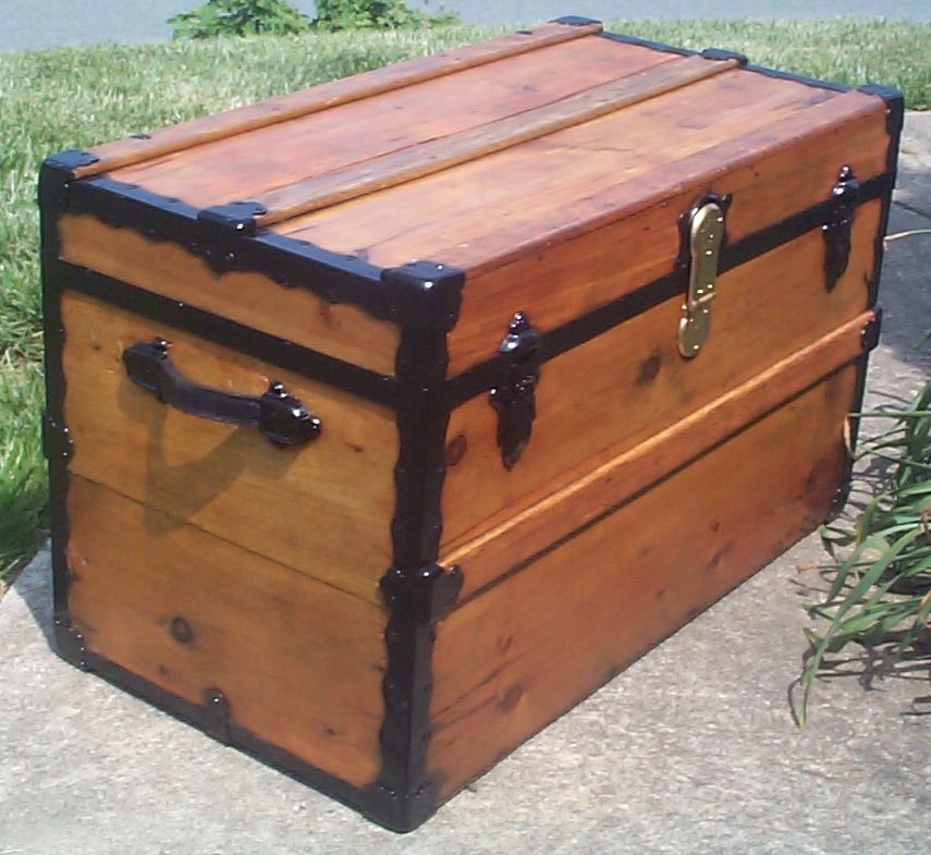 restored victorian all wood flat top antique trunks for sale 732
