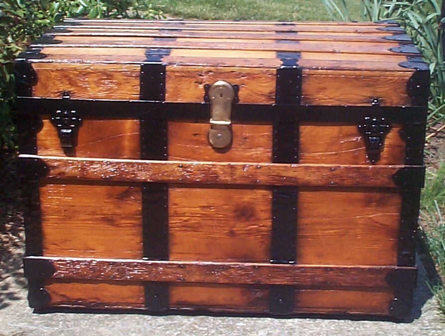 restored all wood flat top antique trunks for sale 738