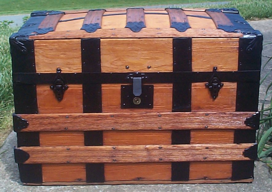 restored all wood humpback dome top antique trunks for sale 739