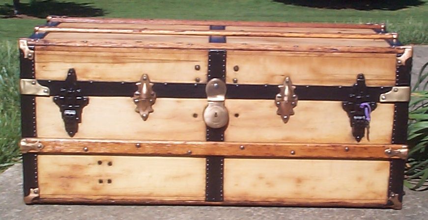 restored all wood low profile flat top antique trunks for sale 741