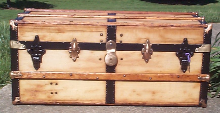 restored victorian all wood low profile flat top antique trunks for sale 741