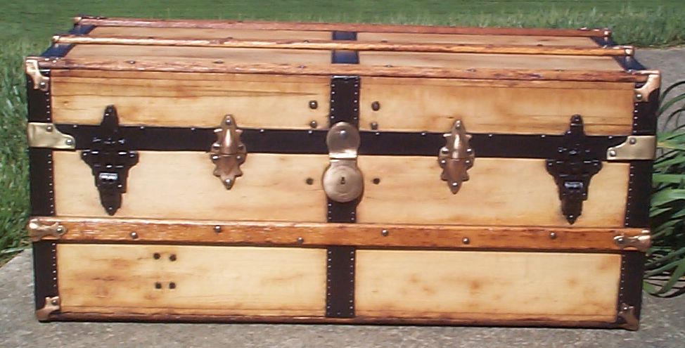 restored victorian all wood low profile flat top antique trunks for sale 741