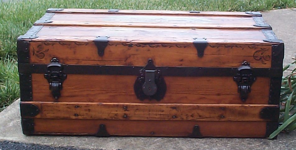 restored all wood low profile flat top antique trunks for sale 742