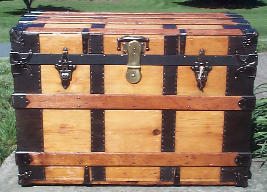 restored all wood large roll top antique trunks for sale 754