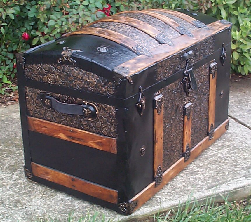 restored victorian all wood and metal dome top antique trunk for sale 755