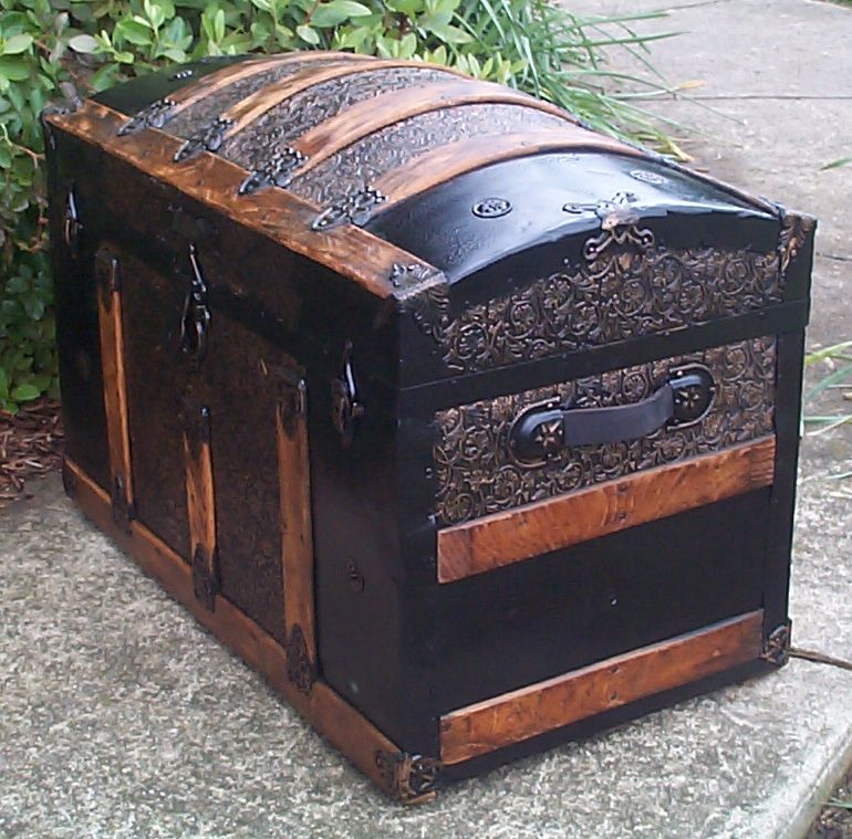 restored victorian all wood and metal dome top antique trunk for sale 755