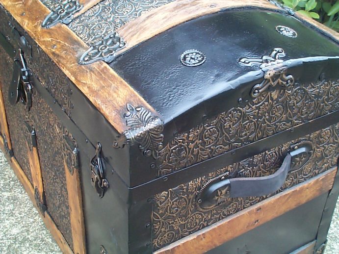 restored victorian all wood and metal dome top antique trunk for sale 755