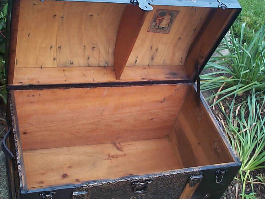 restored victorian all wood and metal dome top antique trunk for sale 755