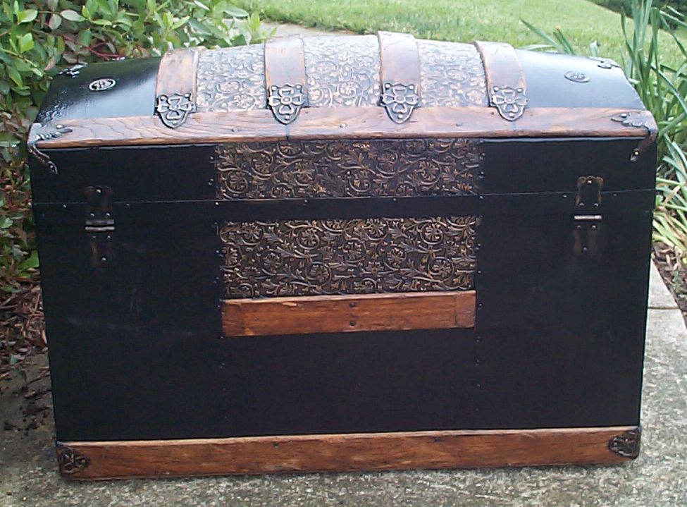 restored victorian all wood and metal dome top antique trunk for sale 755
