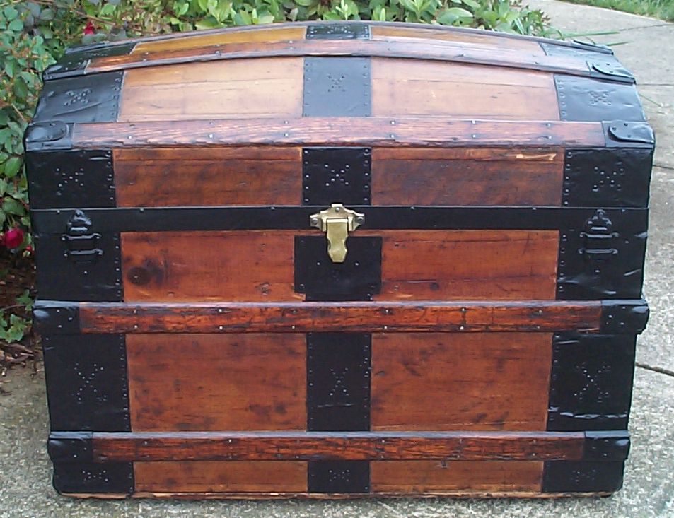 restored all wood dome top antique trunk for sale 756