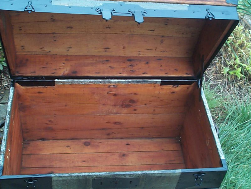 restored victorian all wood and metal humpback dome top antique trunks for sale 760