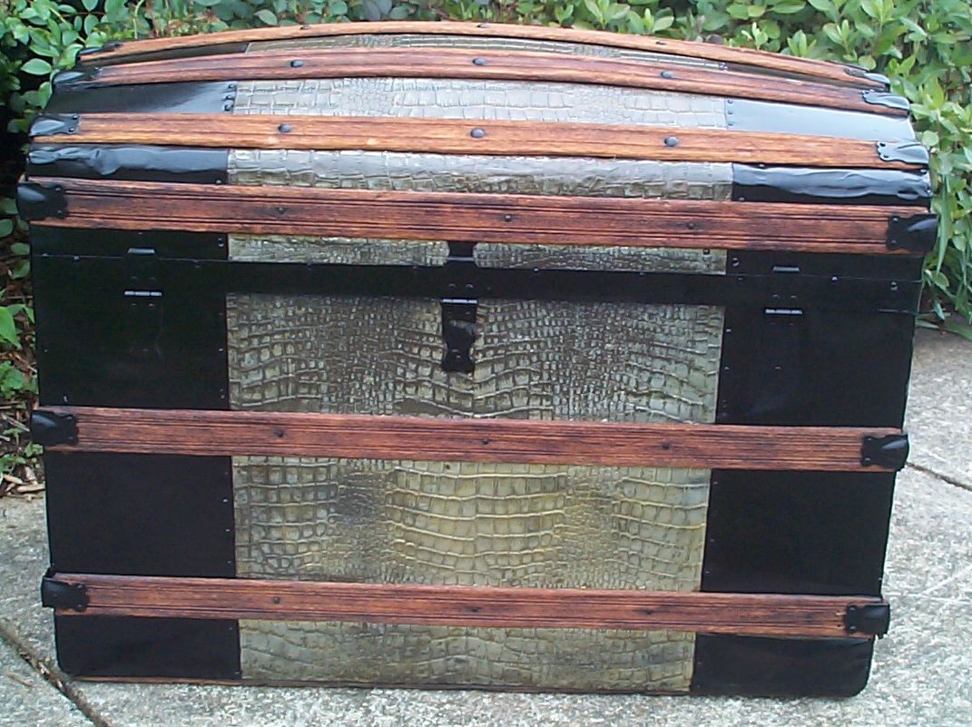 restored victorian all wood and metal humpback dome top antique trunks for sale 760
