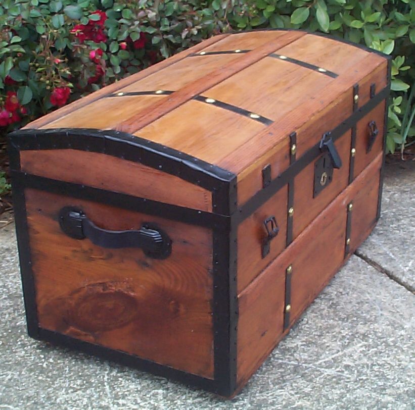restored victorian all wood humpback dome top civil war era antique trunks for sale 762