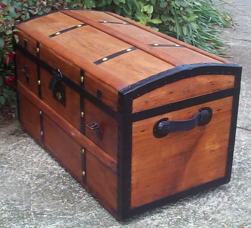 restored victorian all wood humpback dome top civil war era antique trunks for sale 762